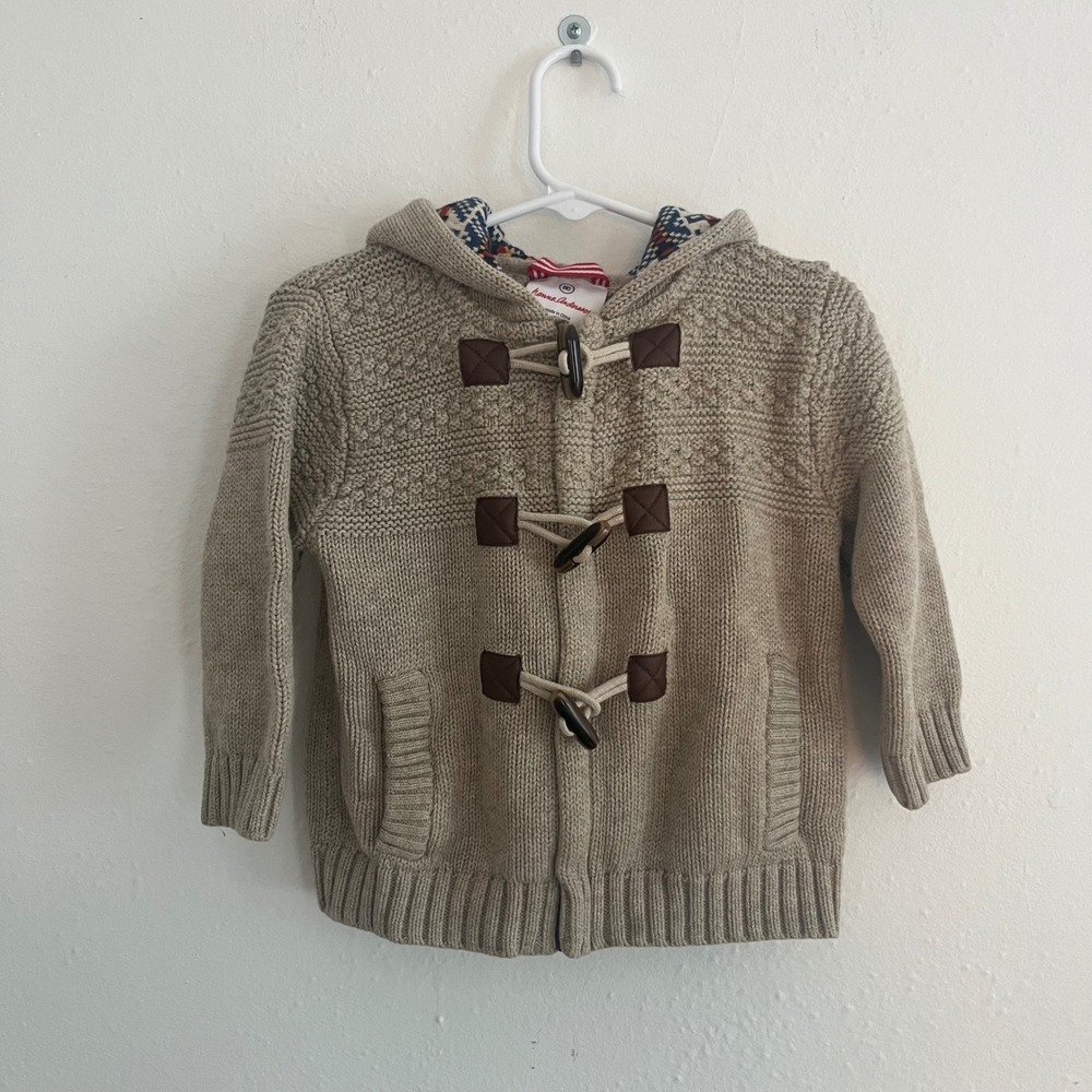 Hanna Andersson Donegal Toggle Tan Sweater Jacket Merino Wool Blend 12-18 Months
